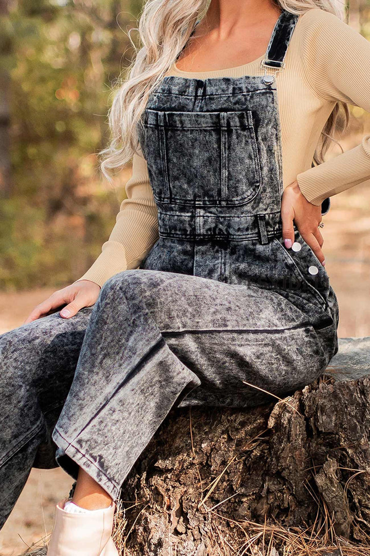 Retro Solid Denim Jumpsuits Grey · S