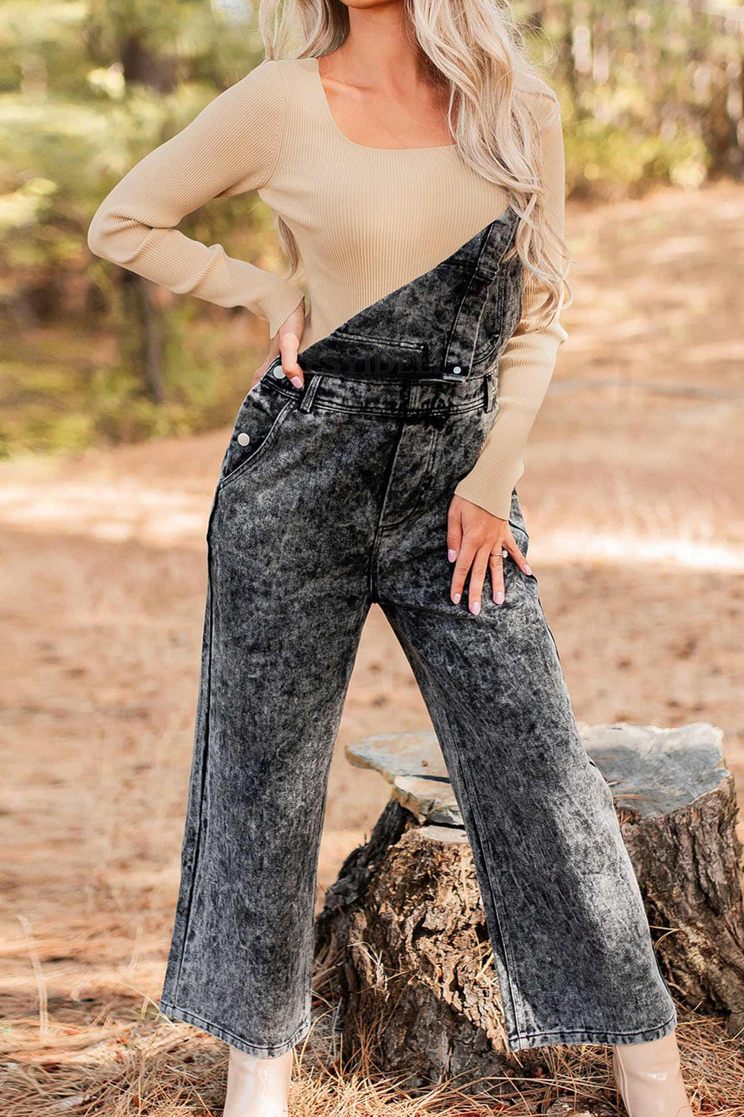 Retro Solid Denim Jumpsuits Blue · XL