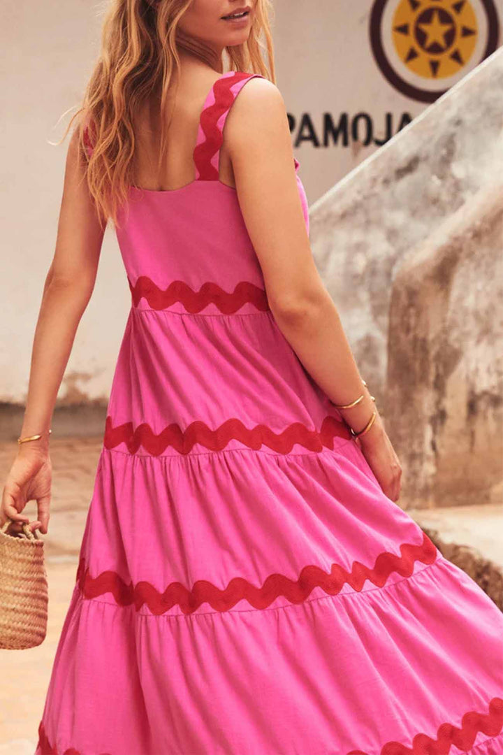 Ripple Stripe Tiered Cami Dress Rose · S