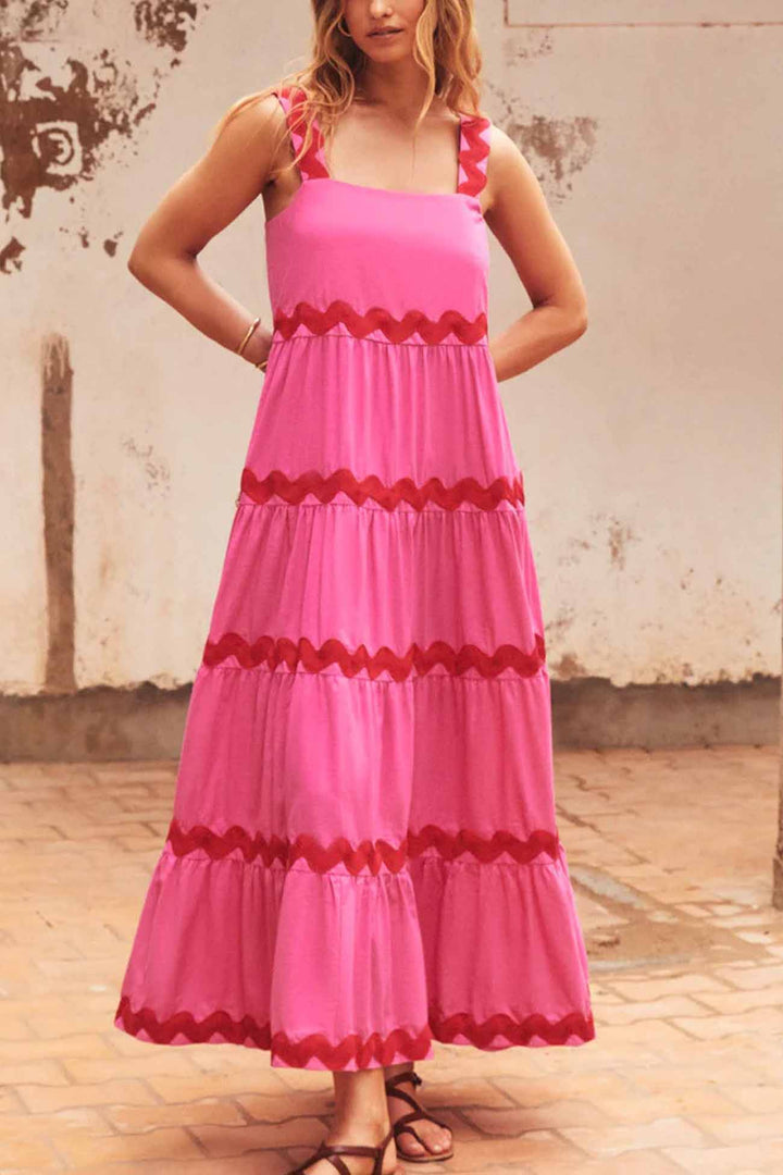 Ripple Stripe Tiered Cami Dress Rose · M