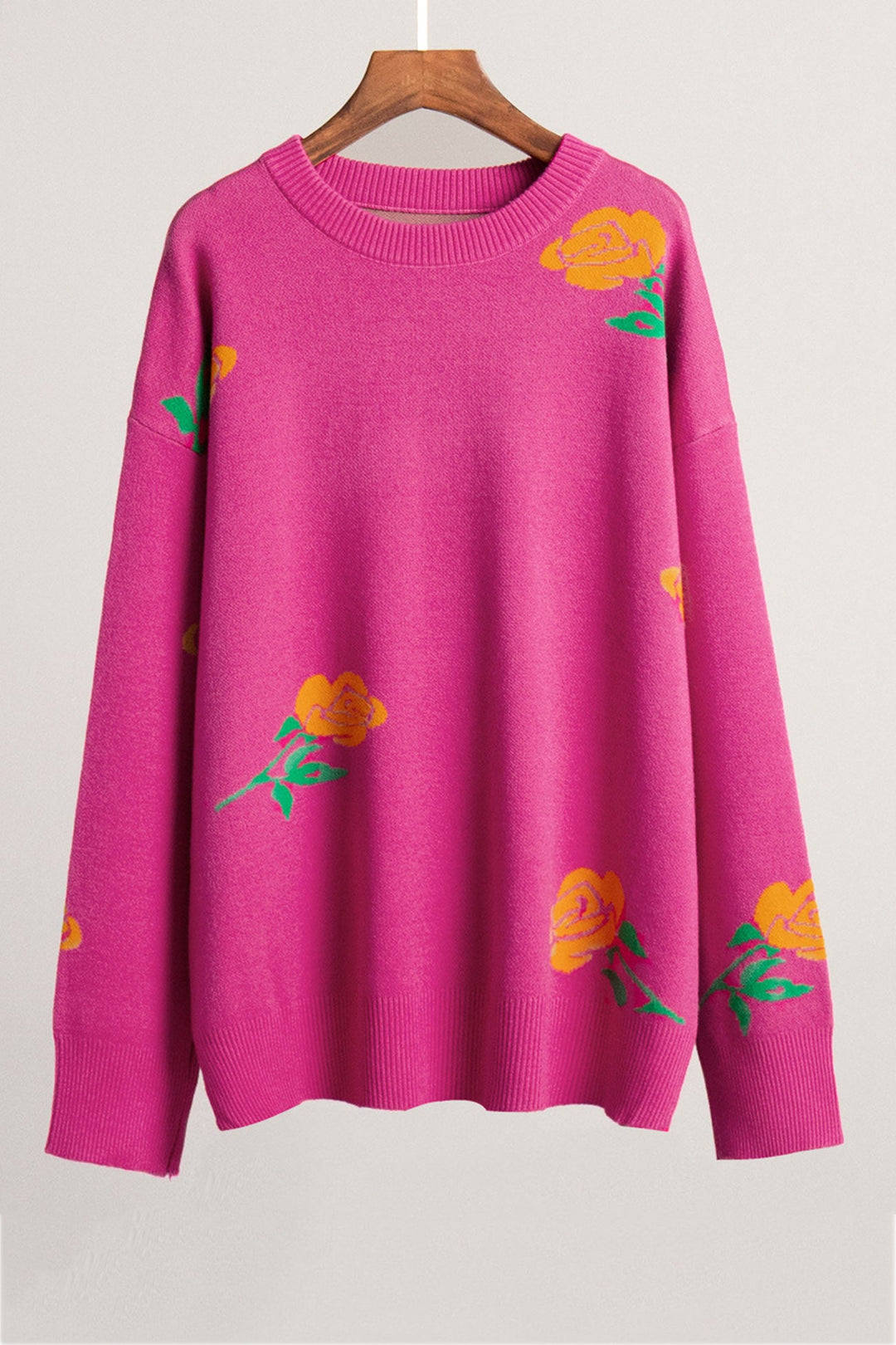 Rose Round Neck Pullover Sweater Rose · S