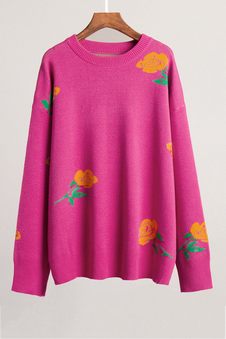 Rose Round Neck Pullover Sweater Rose · S
