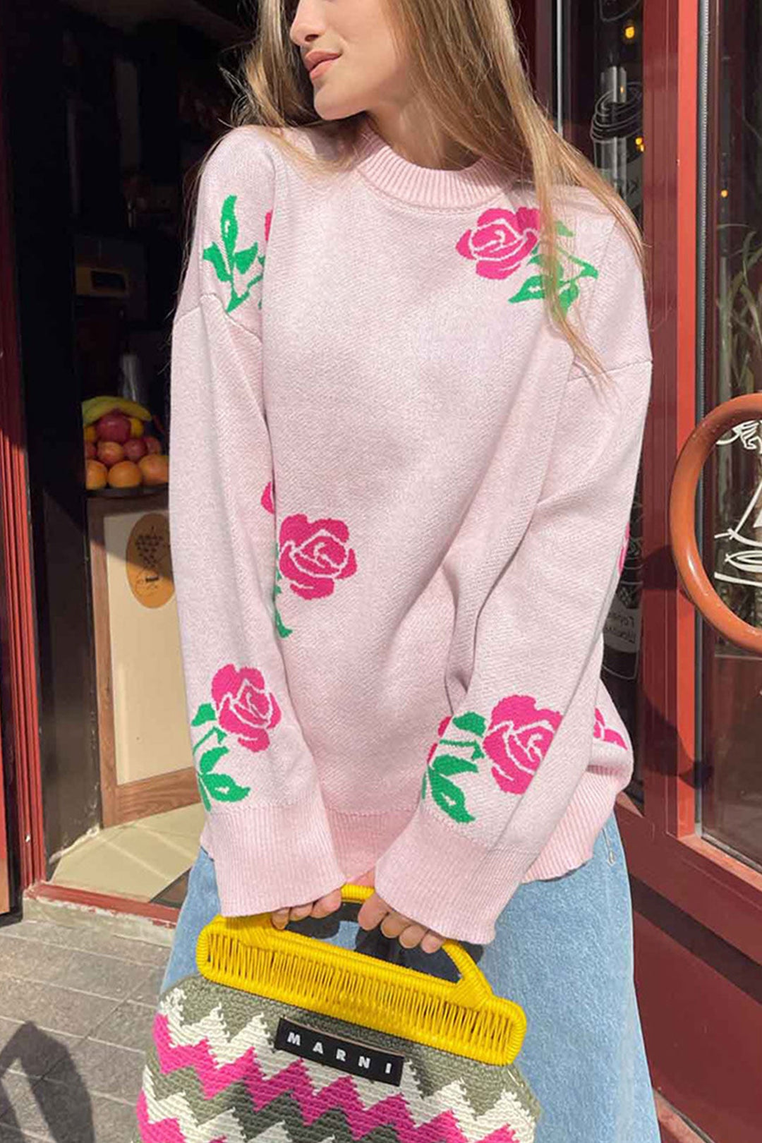 Rose Round Neck Pullover Sweater