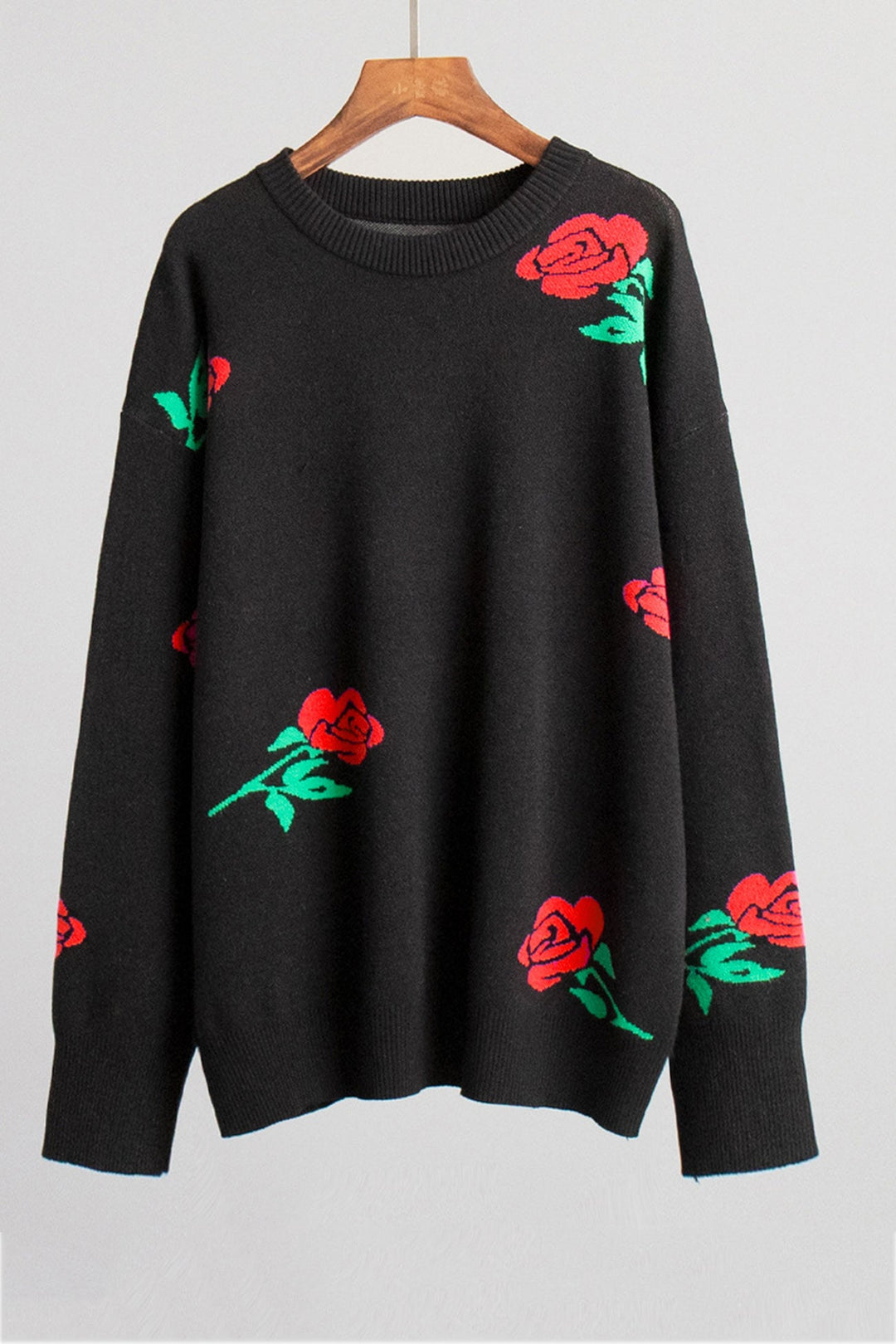 Rose Round Neck Pullover Sweater Rose · M