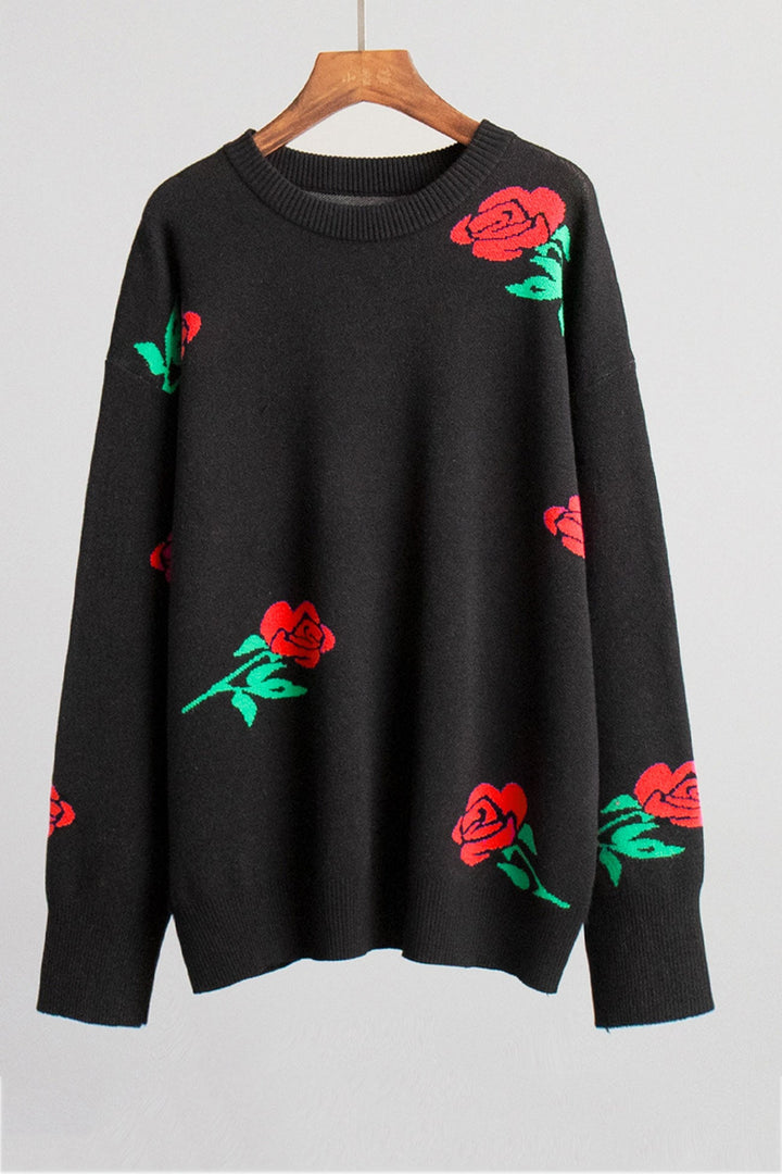 Rose Round Neck Pullover Sweater Rose · M