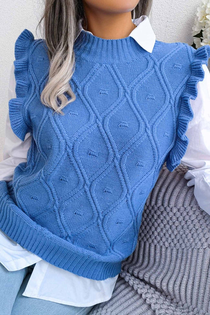 Ruffle Argyle Knit Vest Sweater Rose · L