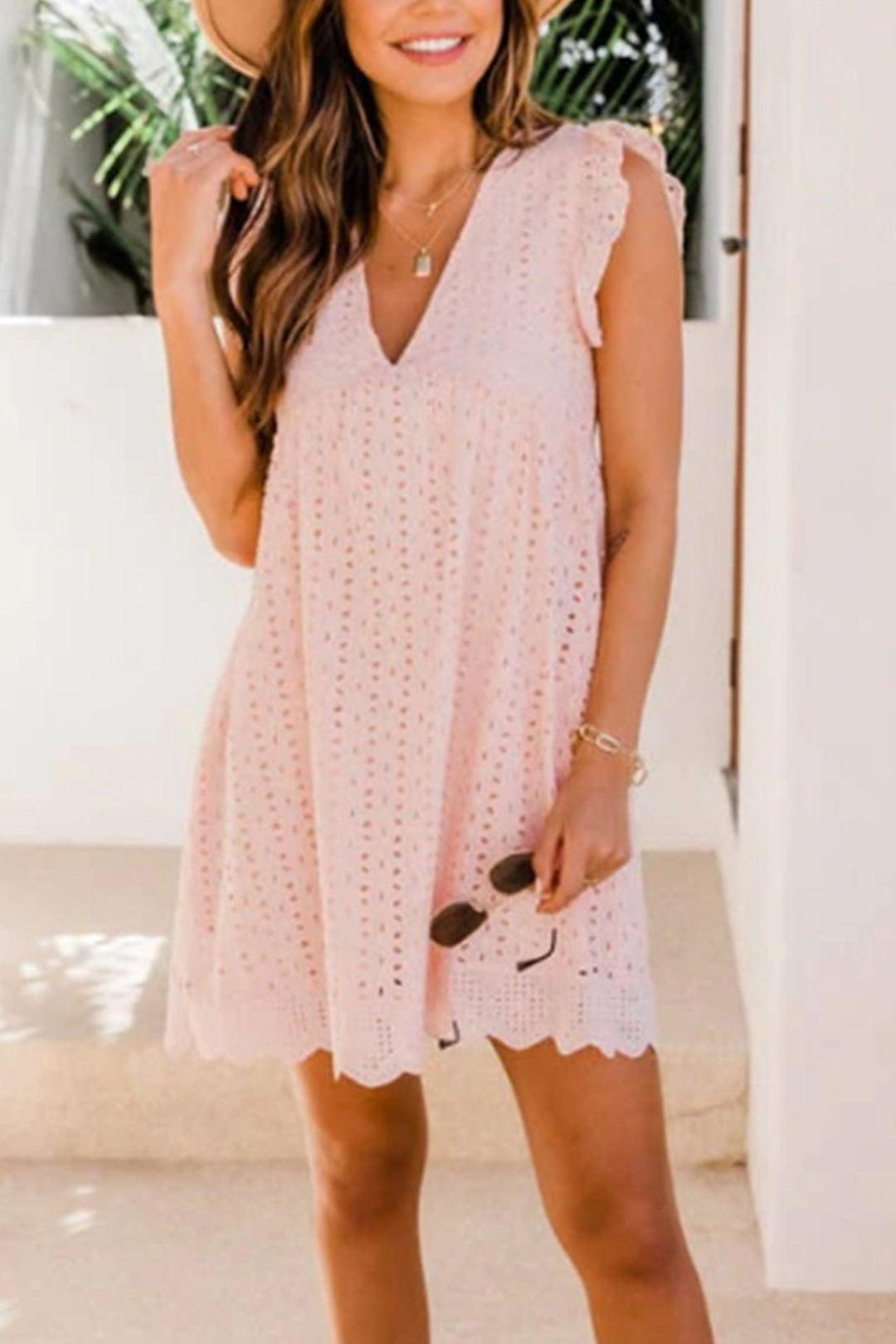 Ruffle Jacquard Pocketed Tank Dress Yellow · M