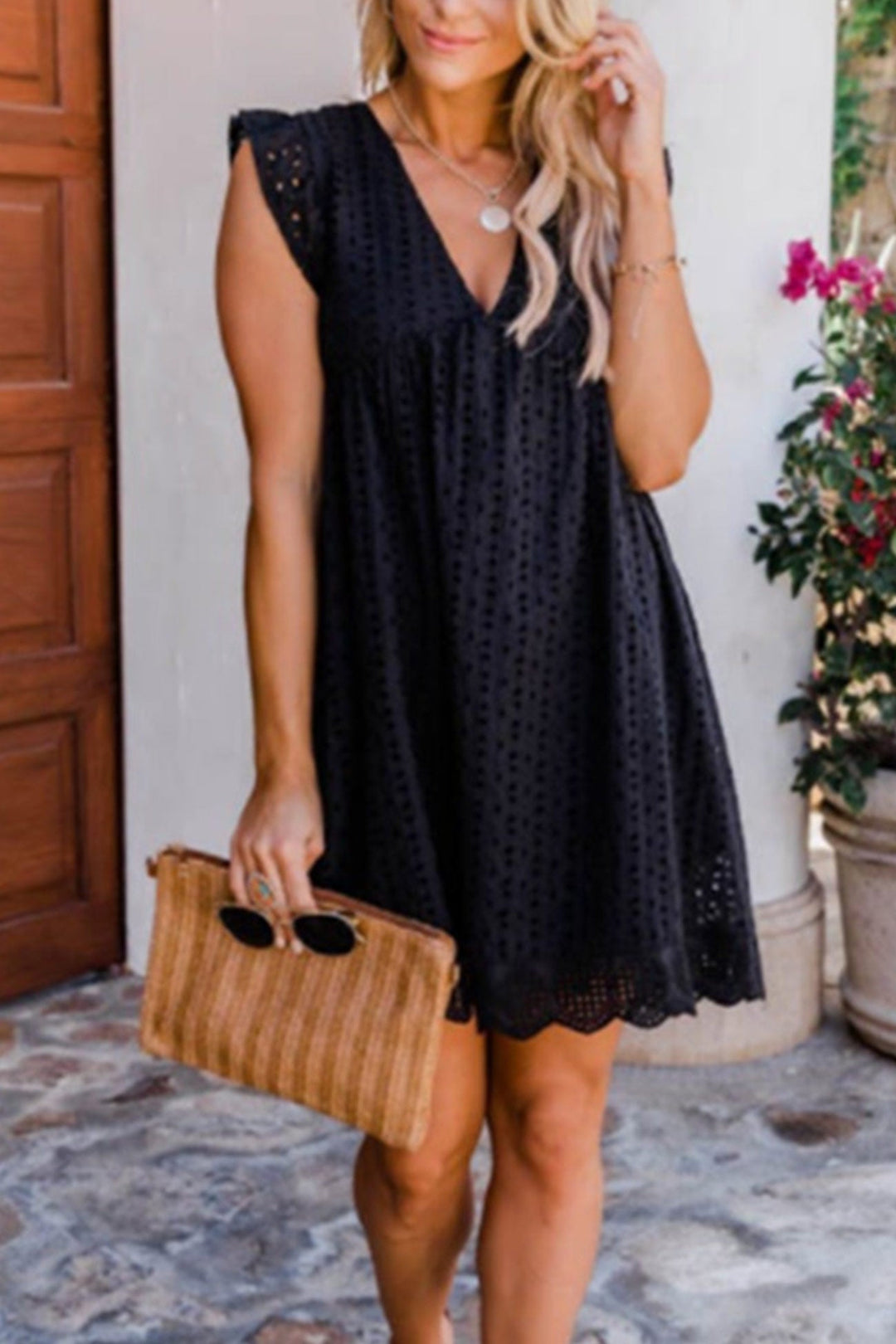 Ruffle Jacquard Pocketed Tank Dress Yellow · L