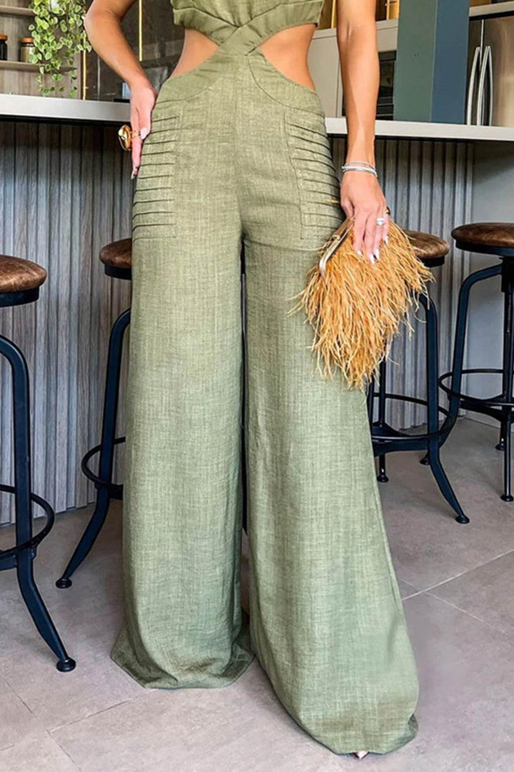 Ruffle Sleeveless Cutout Jumpsuits Green · M