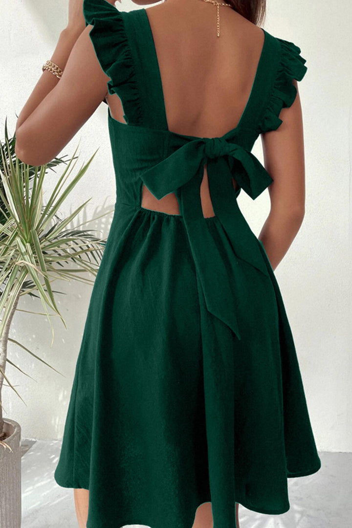 Ruffle Sleeveless Tie-back Mini Dress Dark Green · XS