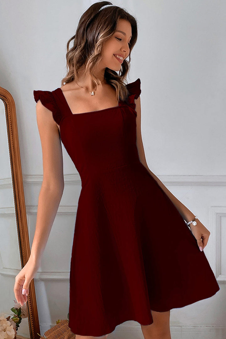Ruffle Sleeveless Tie-back Mini Dress Dark Green · S