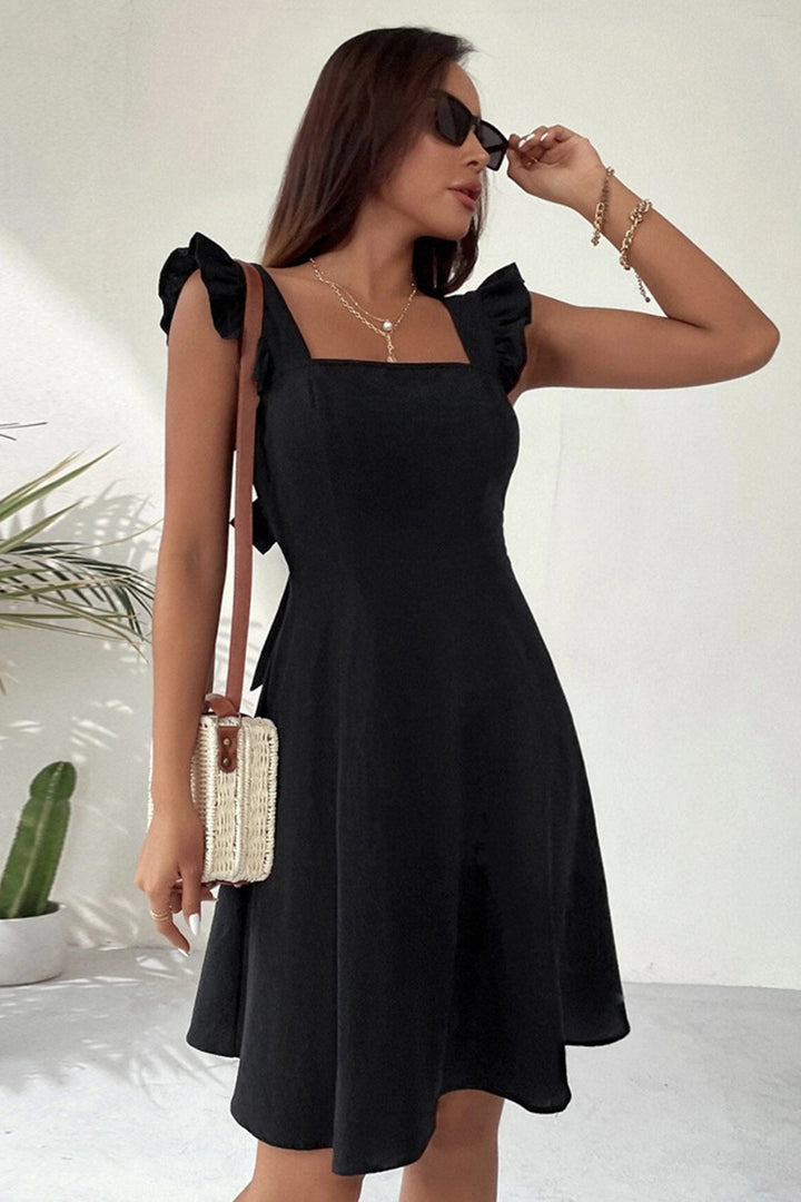 Ruffle Sleeveless Tie-back Mini Dress Wine Red · XS