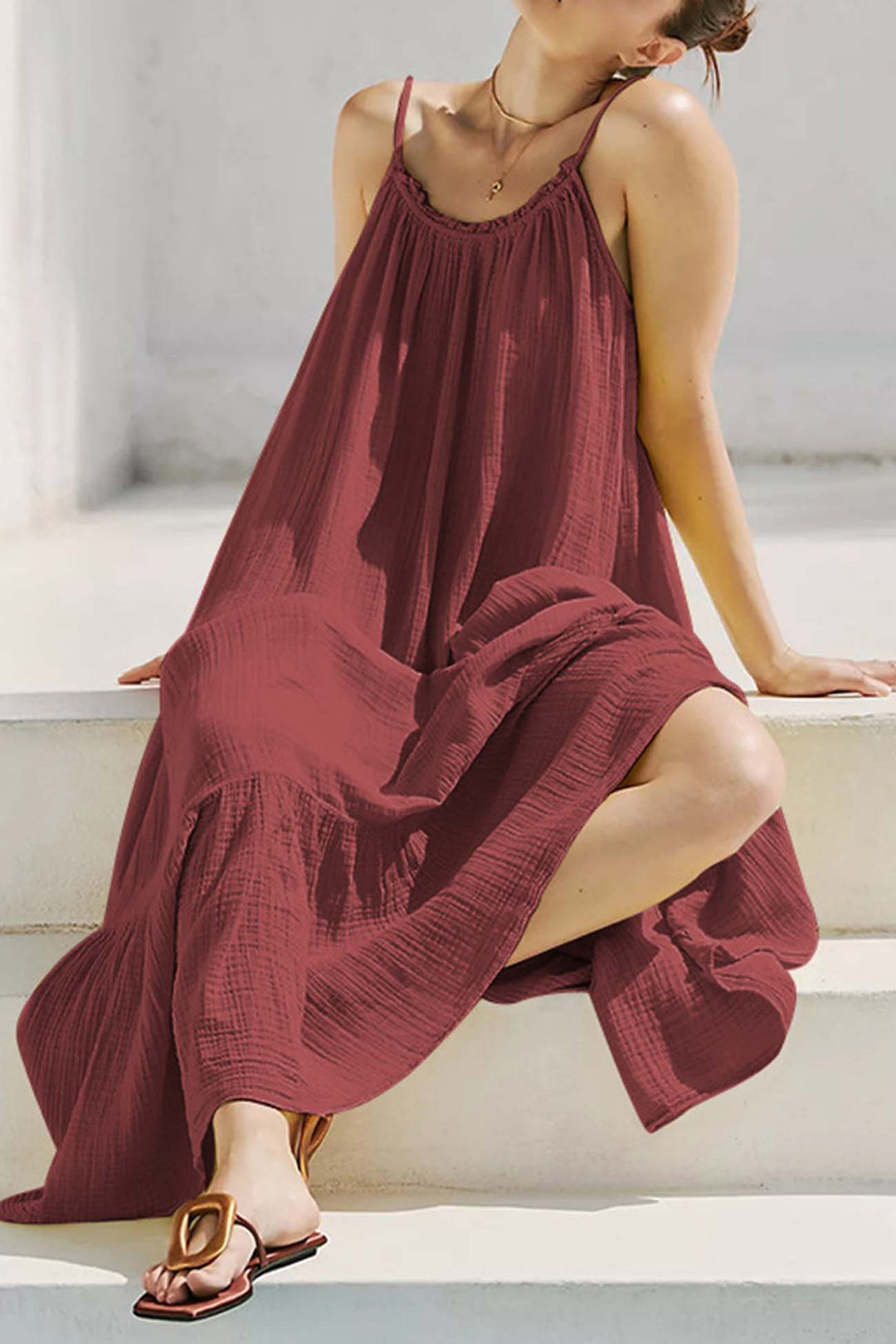 Ruffled Backless Tiered Cami Dress Green · One Size