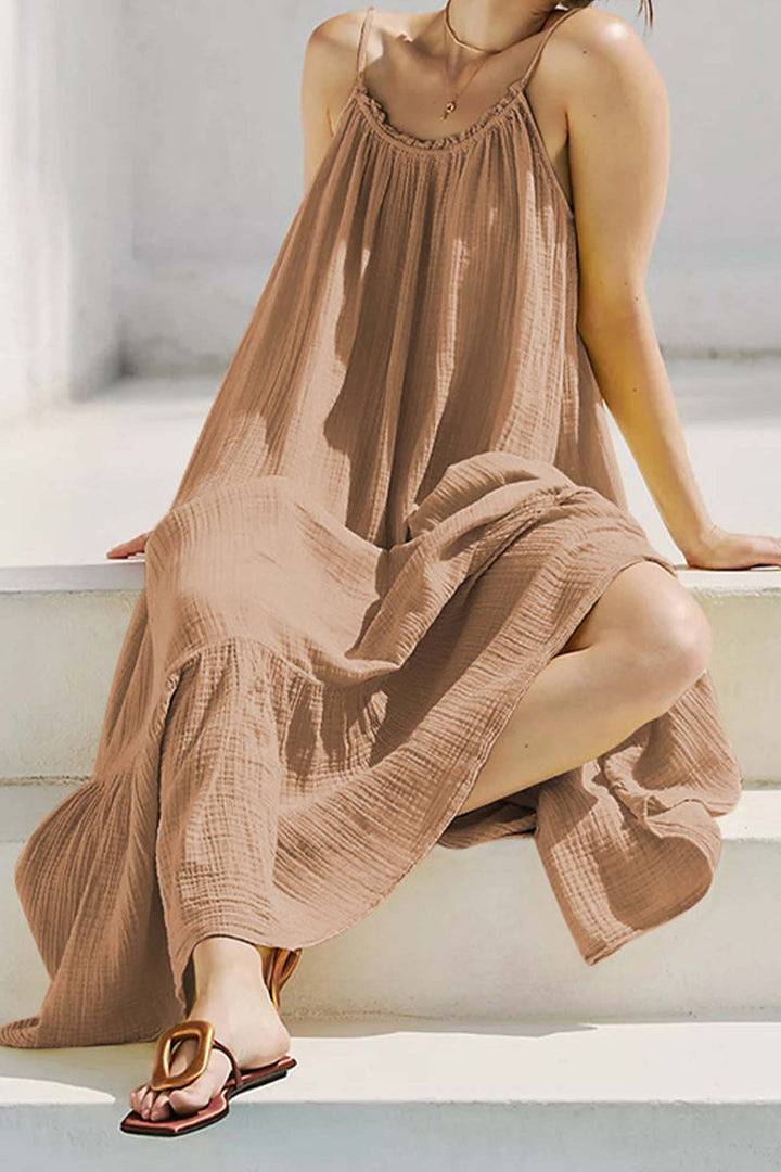 Ruffled Backless Tiered Cami Dress Beige · One Size