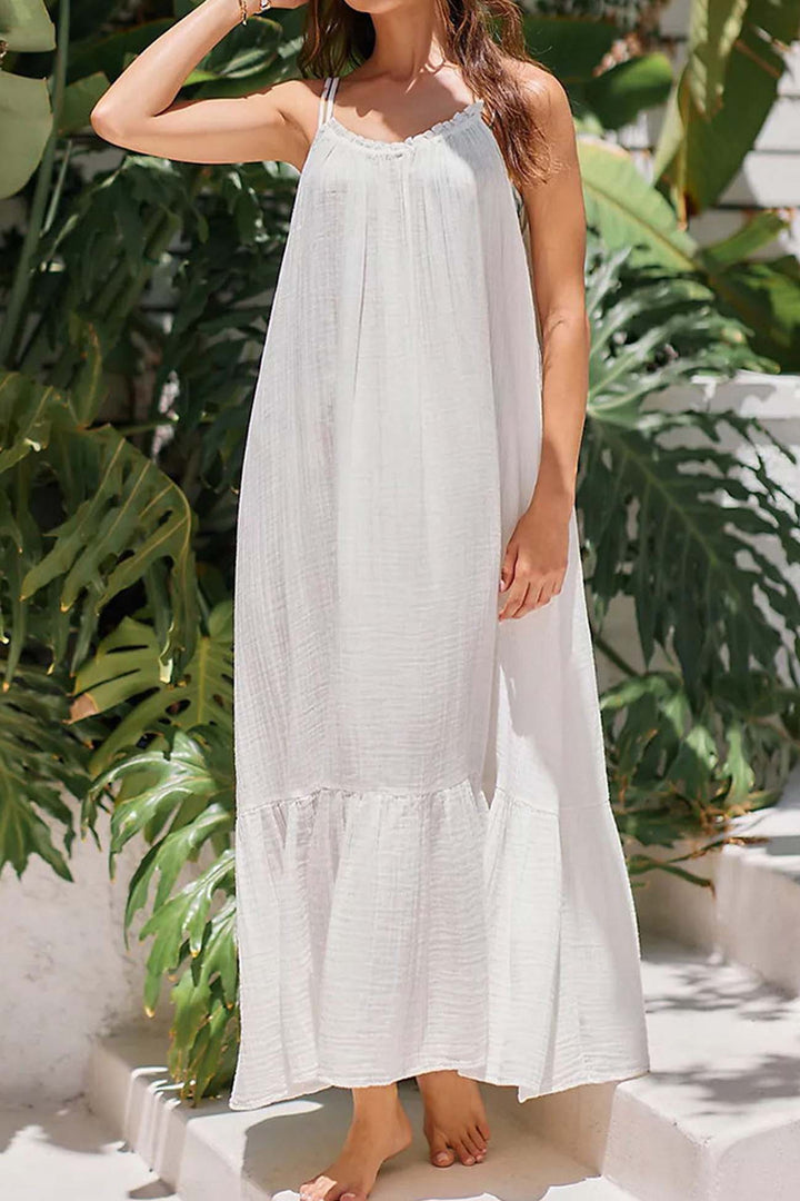 Ruffled Backless Tiered Cami Dress Blue · One Size