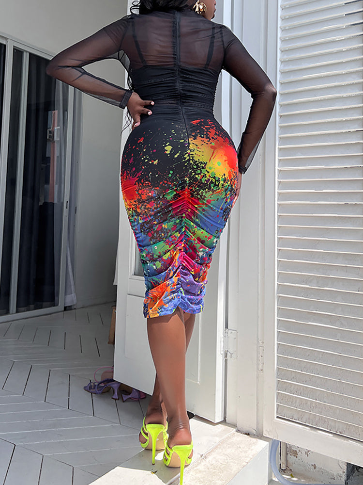 3PCS Crop Top & Shorts & Mesh Dress Set Black / 3XL