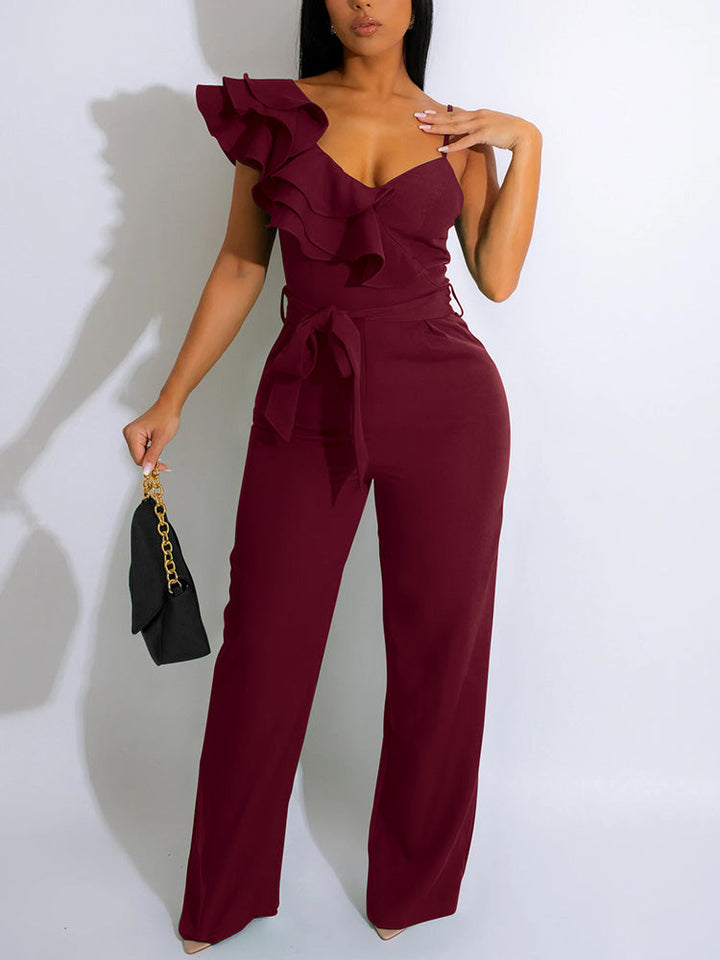 Ruffle Belted Wide Jumpsuit Pink / S