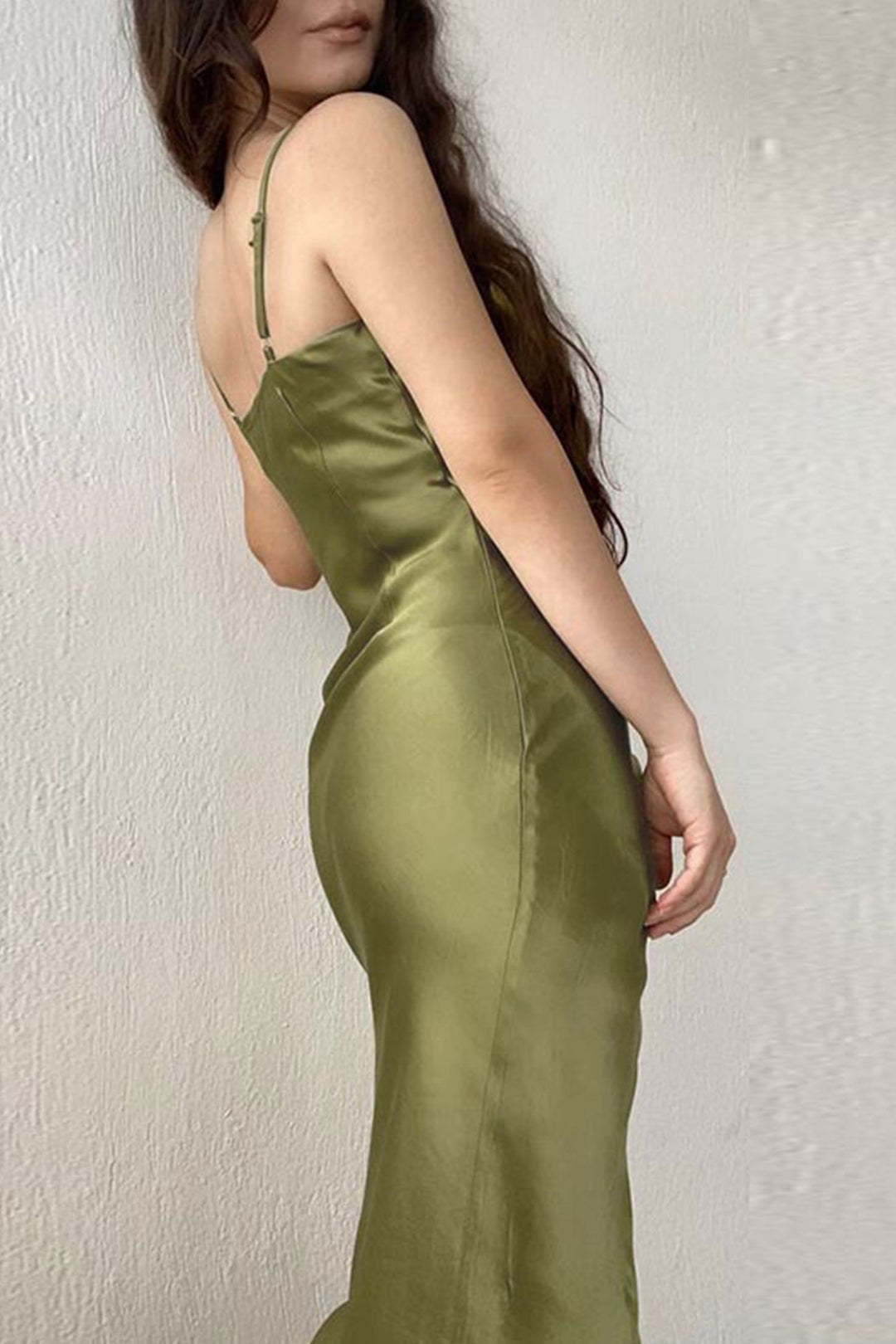 Satin Low Cut Slit Cami Dress Pink · 3XL