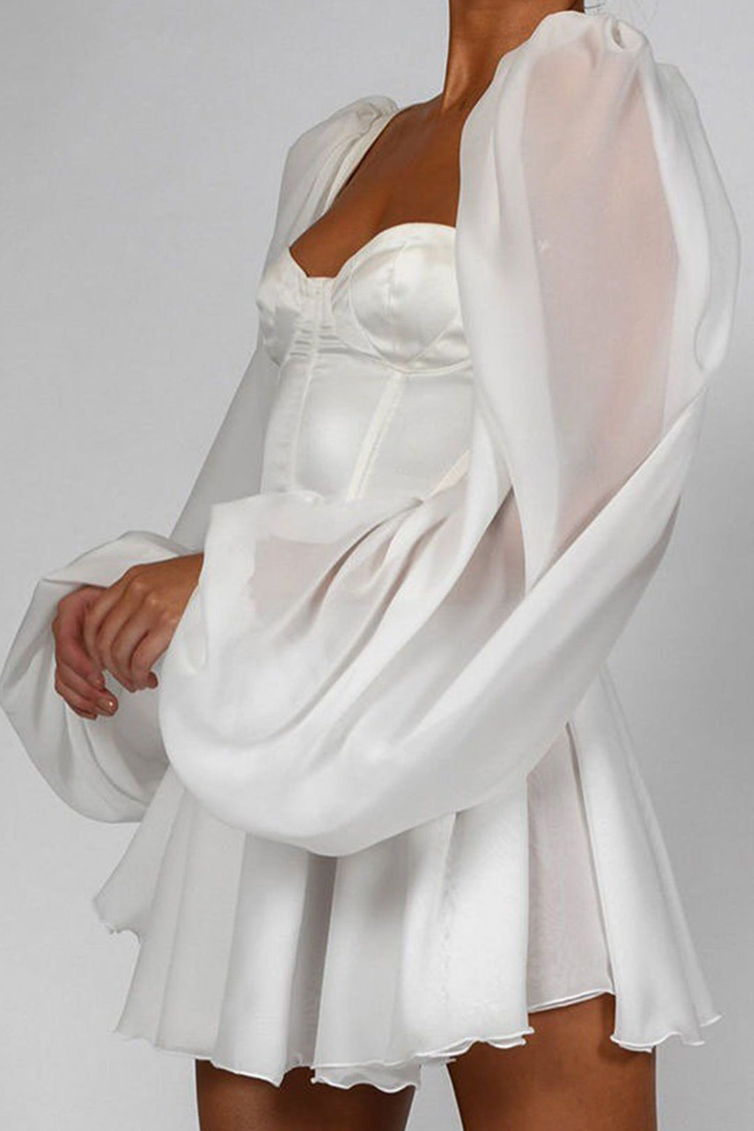 Satin Patchwork Corset Chiffon Mini Dress White · XL