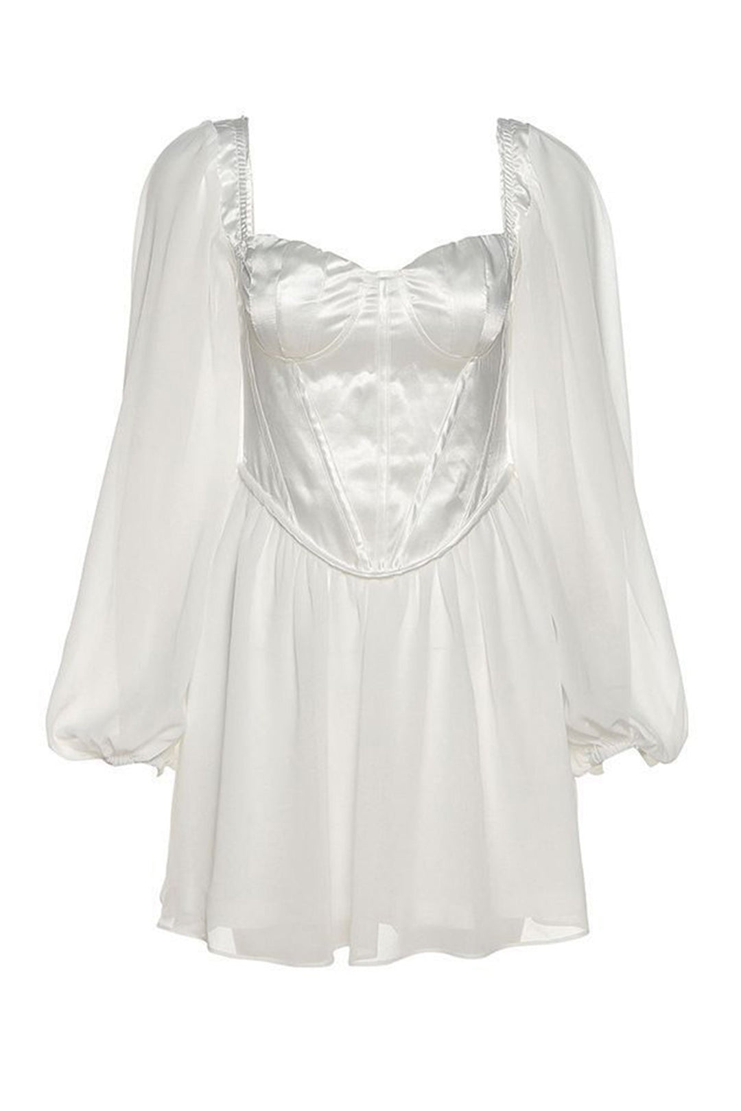 Satin Patchwork Corset Chiffon Mini Dress White · 2XL