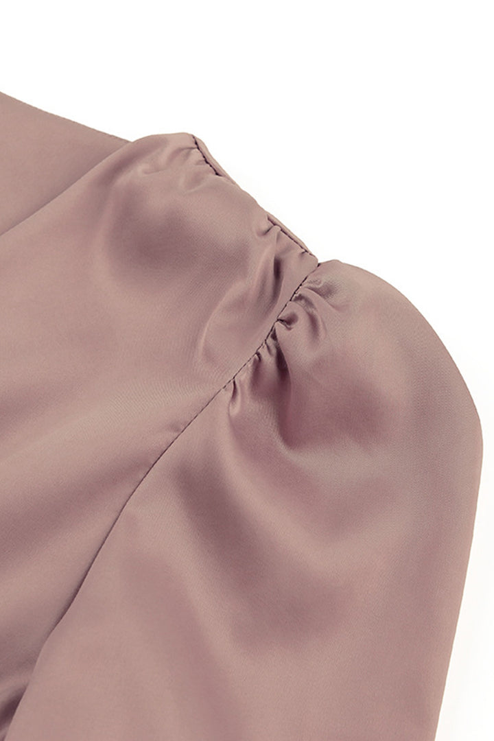 Satin Puff Sleeve Single-breasted Midi Dress White · S