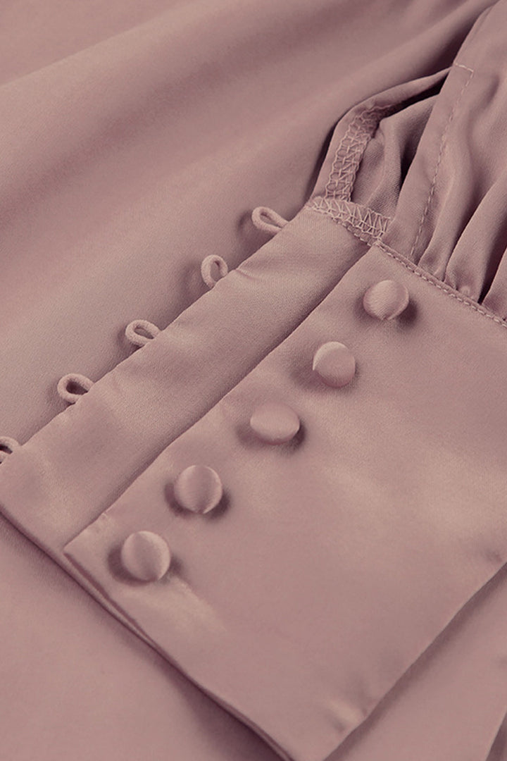 Satin Puff Sleeve Single-breasted Midi Dress White · M