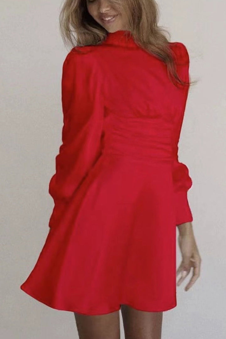 Satin Puff Sleeve Strappy Backless Dress Camel · XL