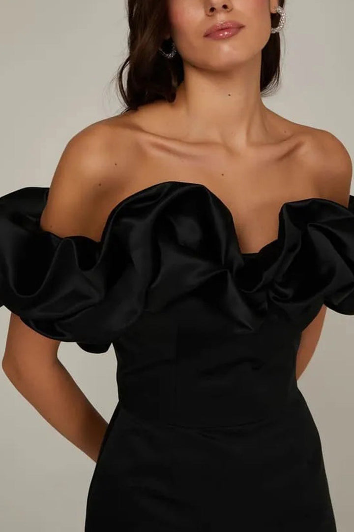 Satin Shirring Strapless Mini Dress Red · S