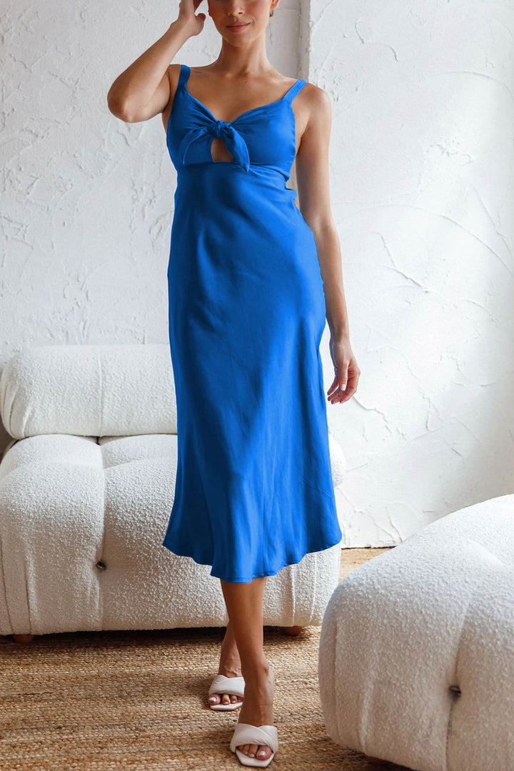 Satin Tie-front Cutout Cami Dress Royal Blue · S