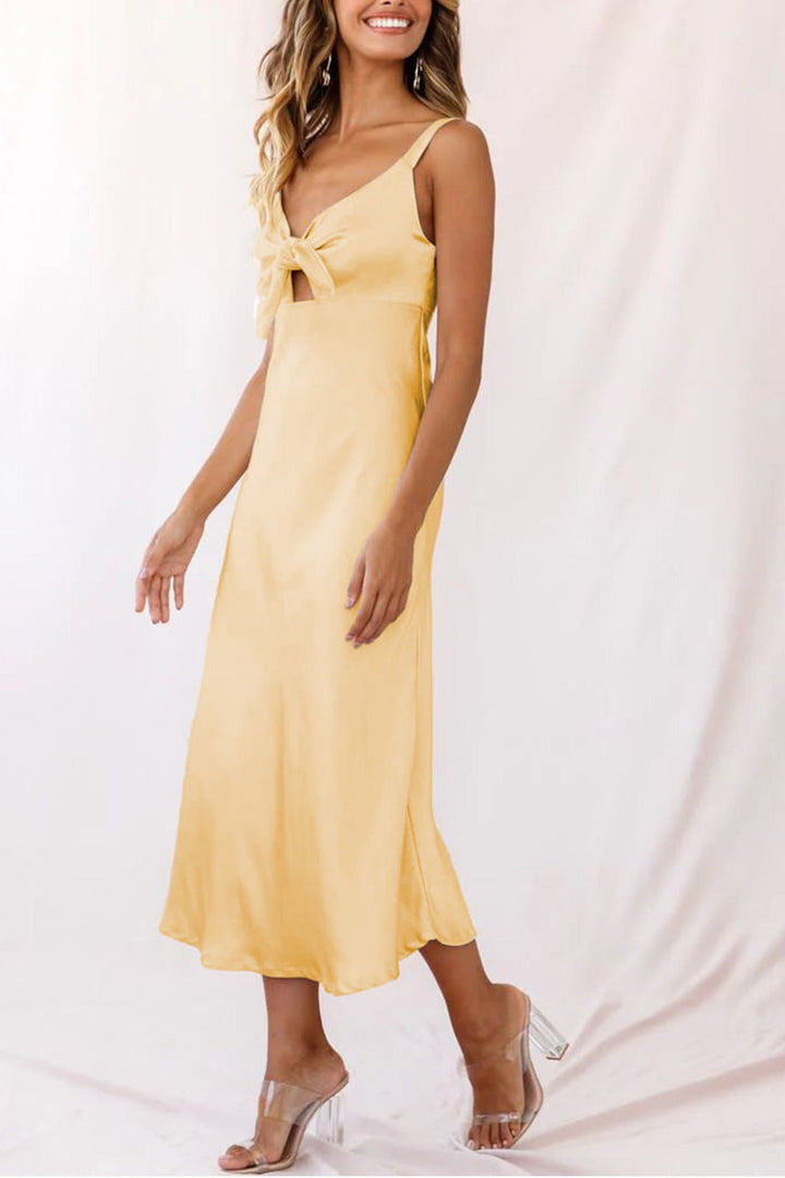 Satin Tie-front Cutout Cami Dress Apricot · L