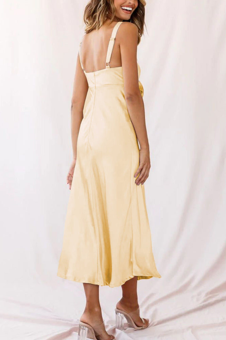 Satin Tie-front Cutout Cami Dress Apricot · XL