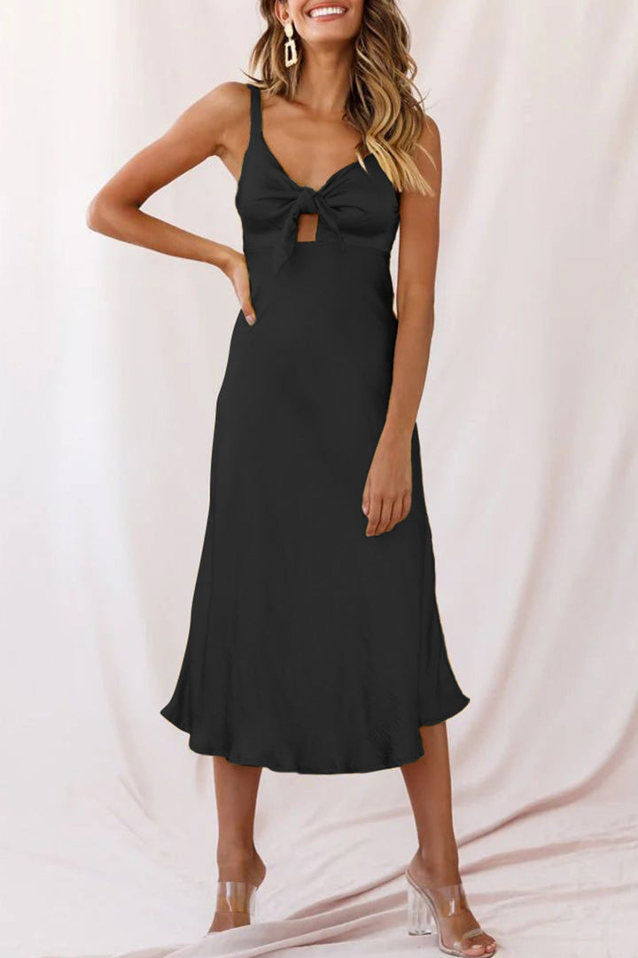 Satin Tie-front Cutout Cami Dress Black · L