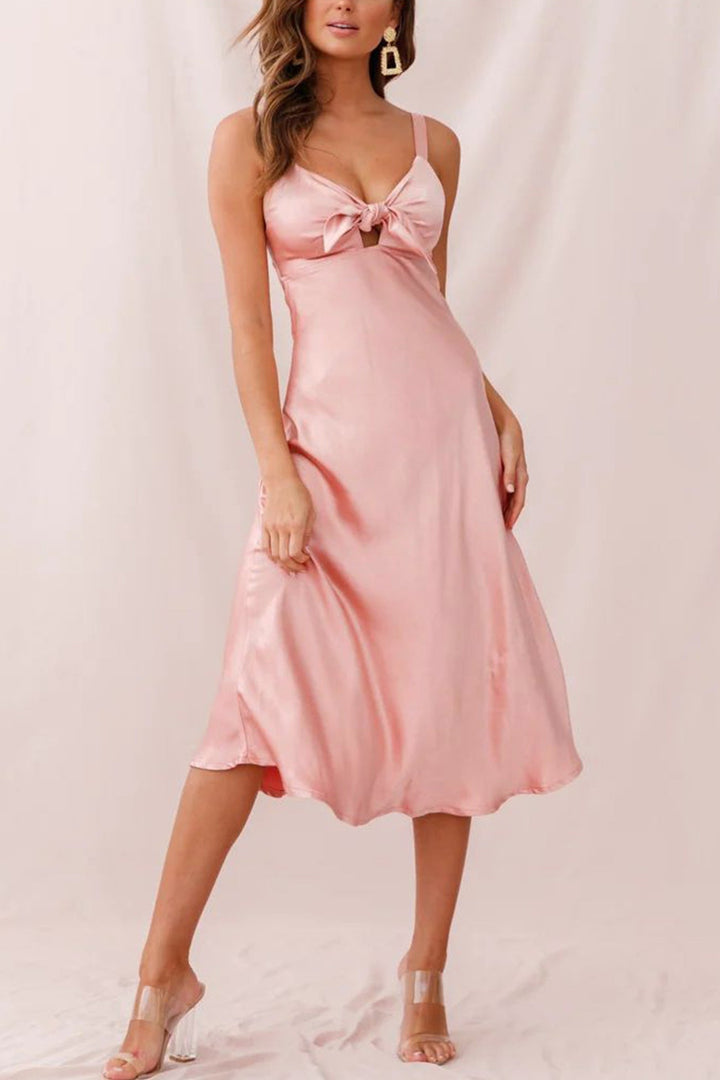 Satin Tie-front Cutout Cami Dress Pink · S