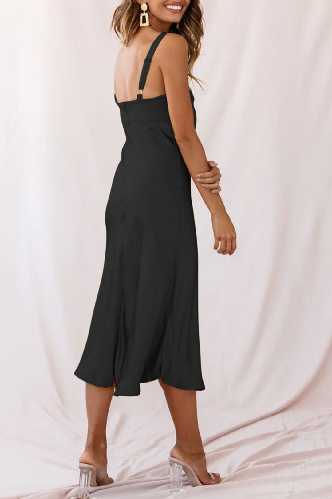 Satin Tie-front Cutout Cami Dress Black · XL