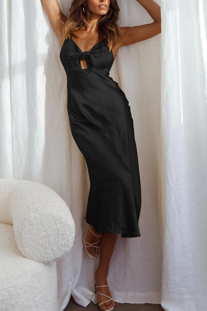 Satin Tie-front Cutout Cami Dress Black · S