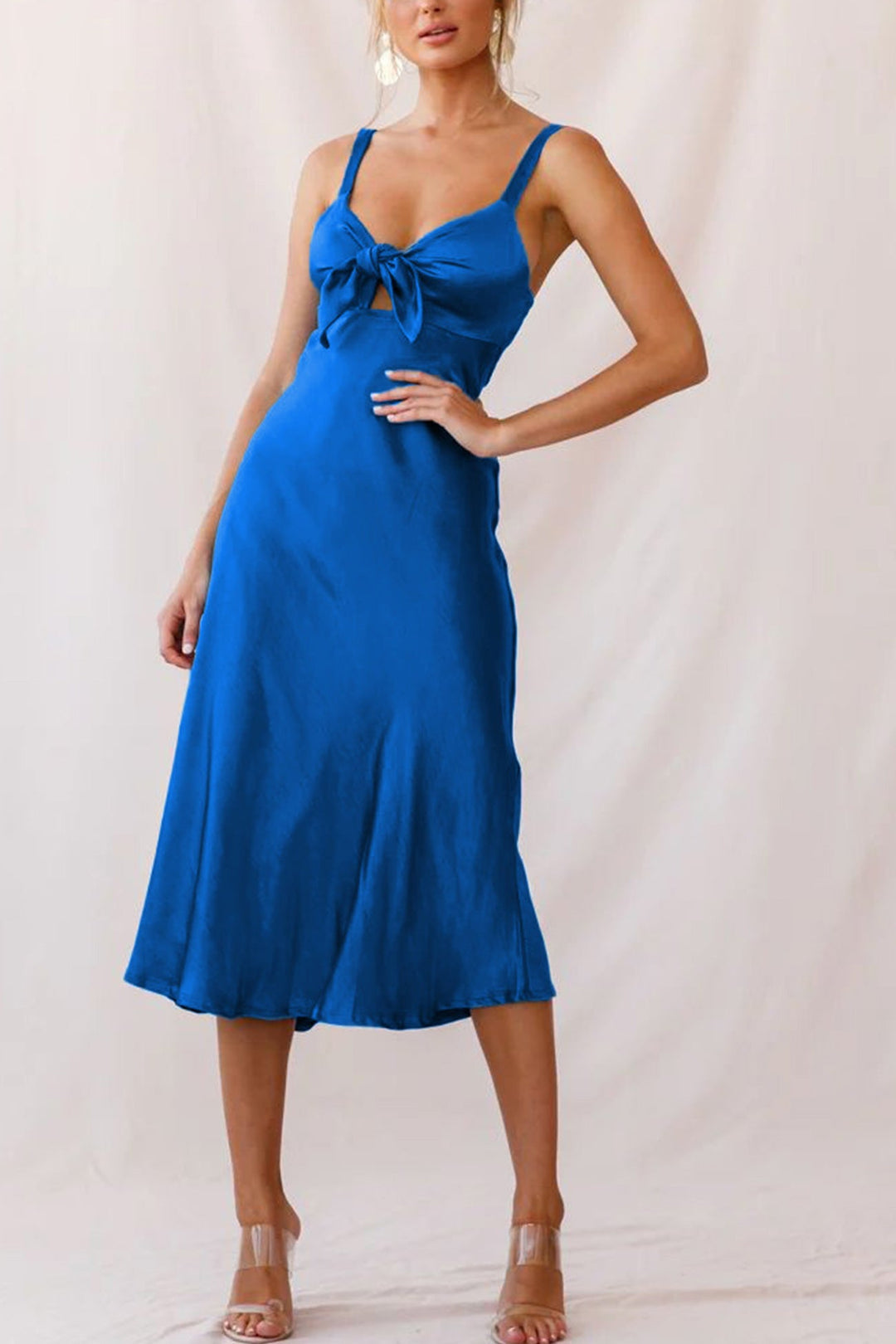 Satin Tie-front Cutout Cami Dress Royal Blue · L