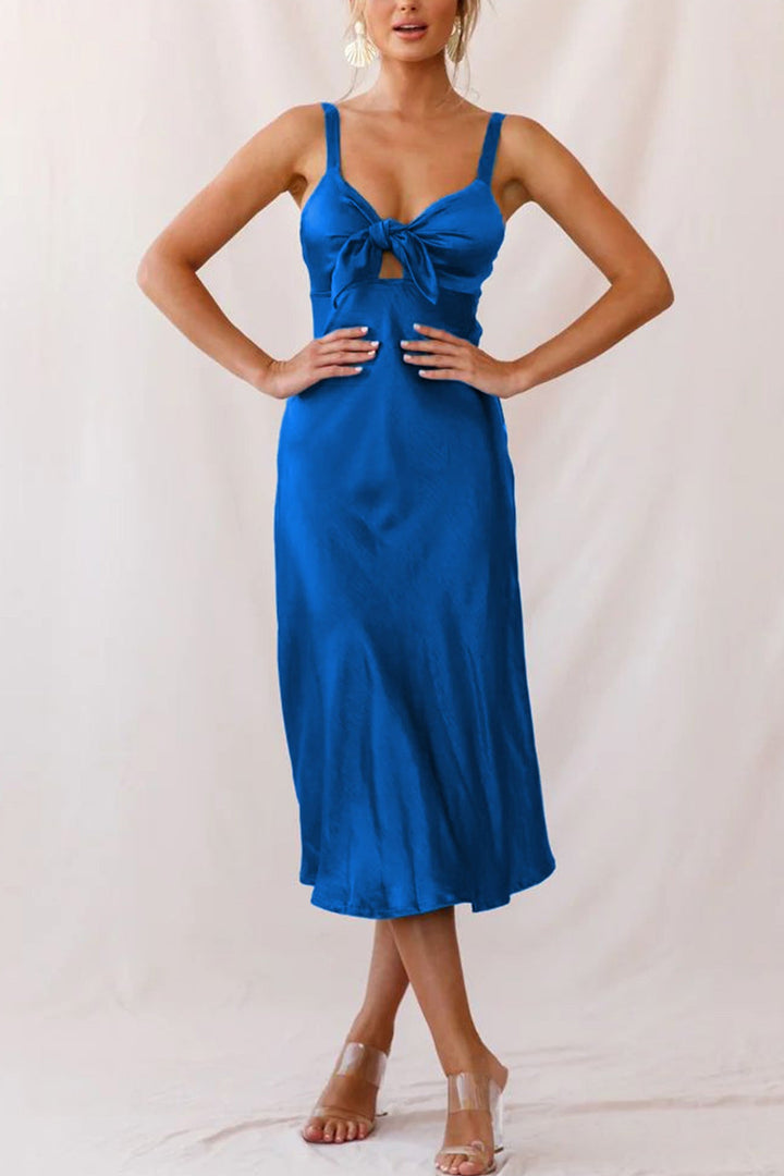 Satin Tie-front Cutout Cami Dress Royal Blue · M