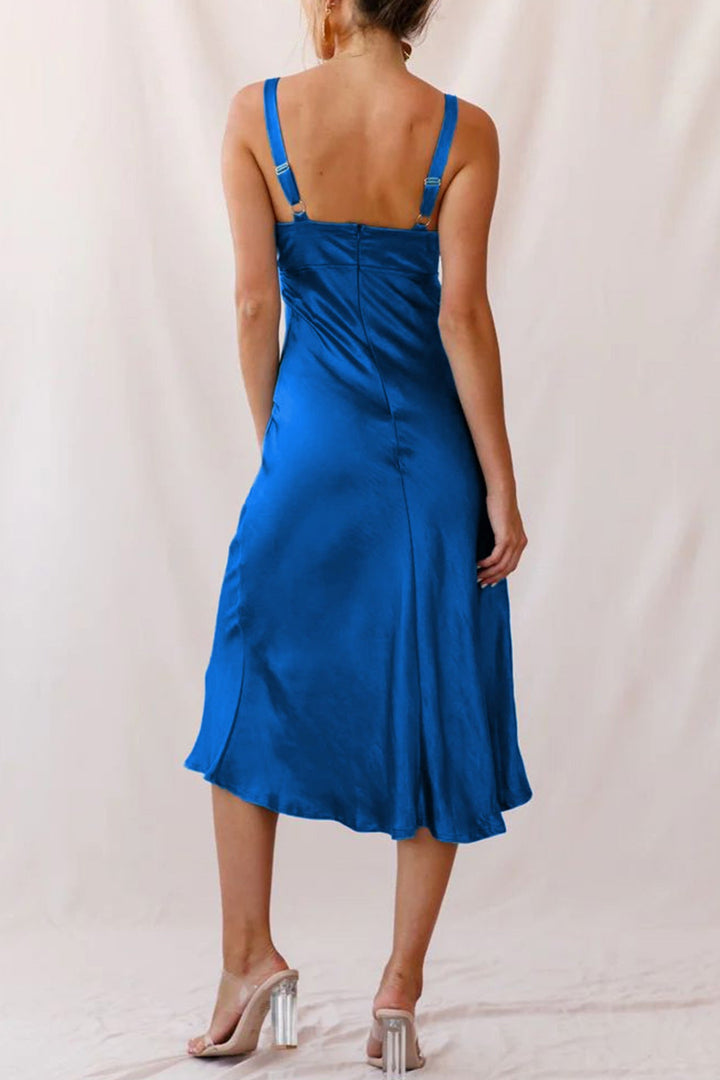 Satin Tie-front Cutout Cami Dress Royal Blue · XL