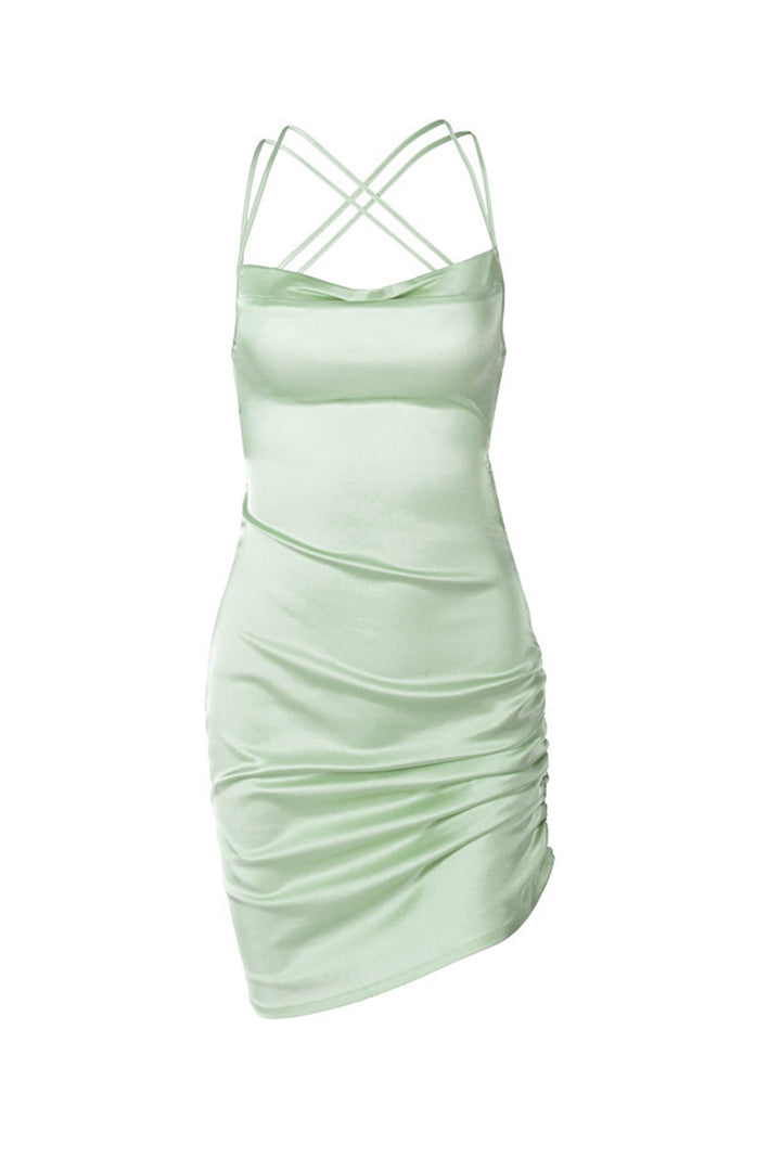Satin Tie-up Ruched Cami Dress Green · S