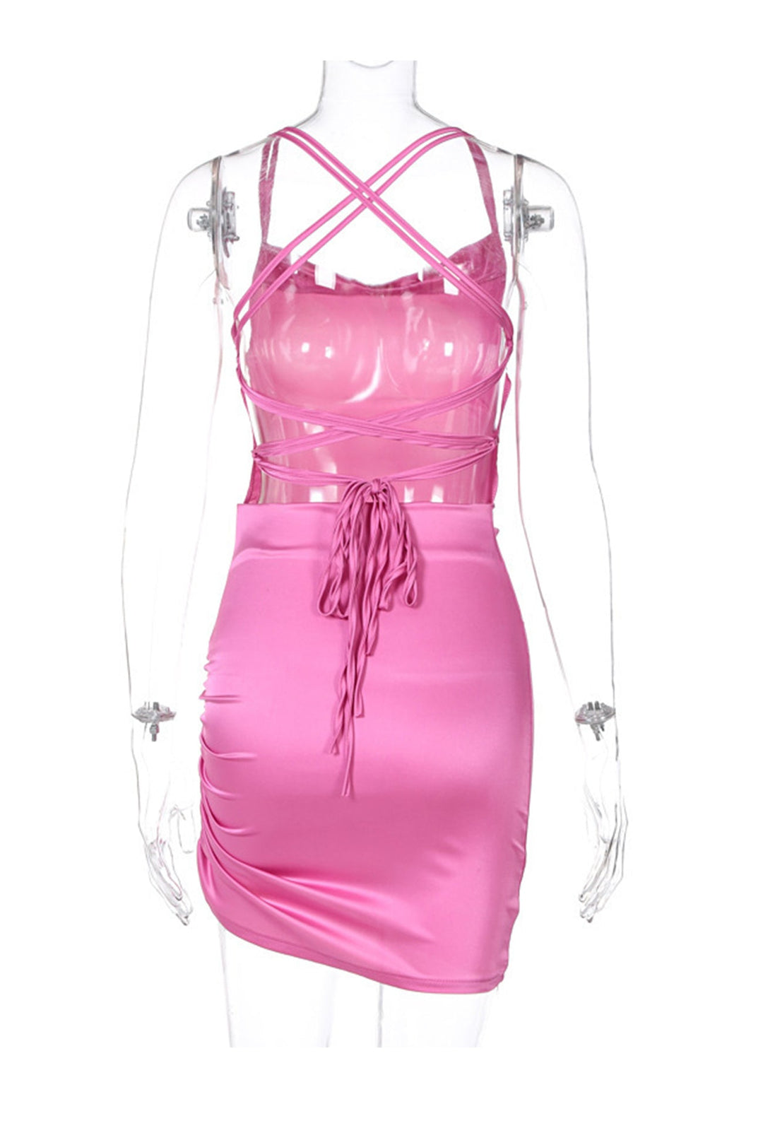Satin Tie-up Ruched Cami Dress Khaki · XL
