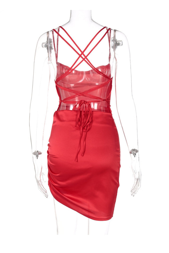 Satin Tie-up Ruched Cami Dress Coffee · L