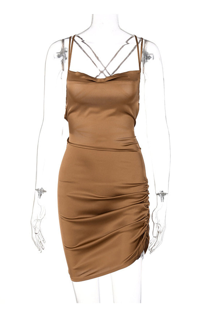 Satin Tie-up Ruched Cami Dress White · L