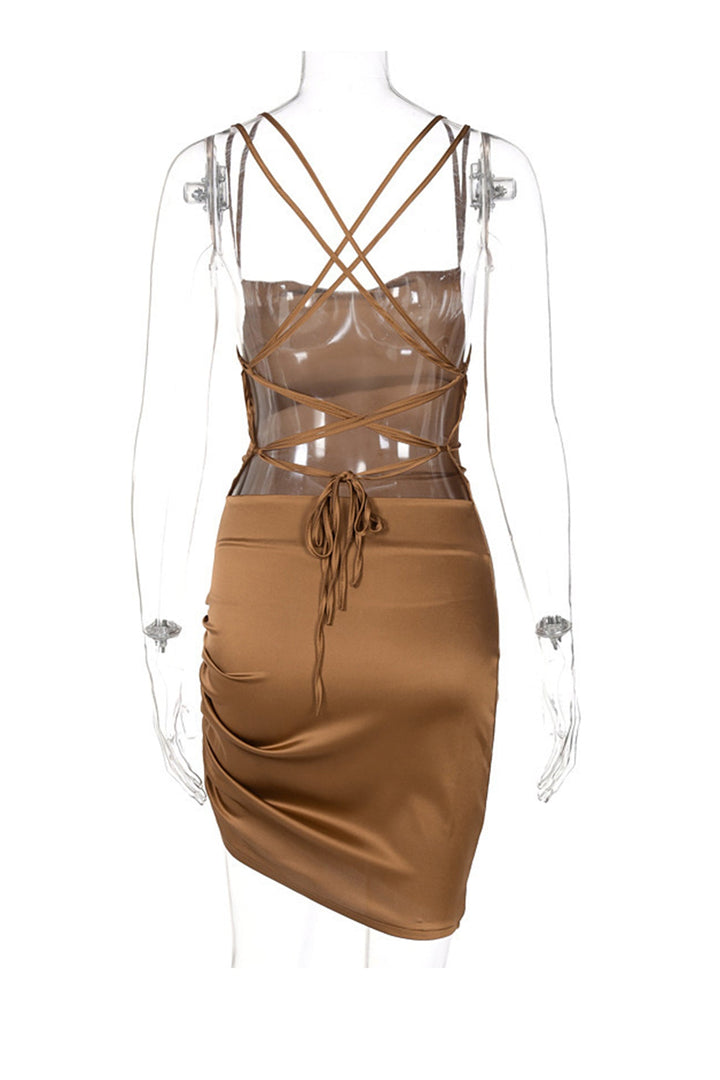 Satin Tie-up Ruched Cami Dress White · XL