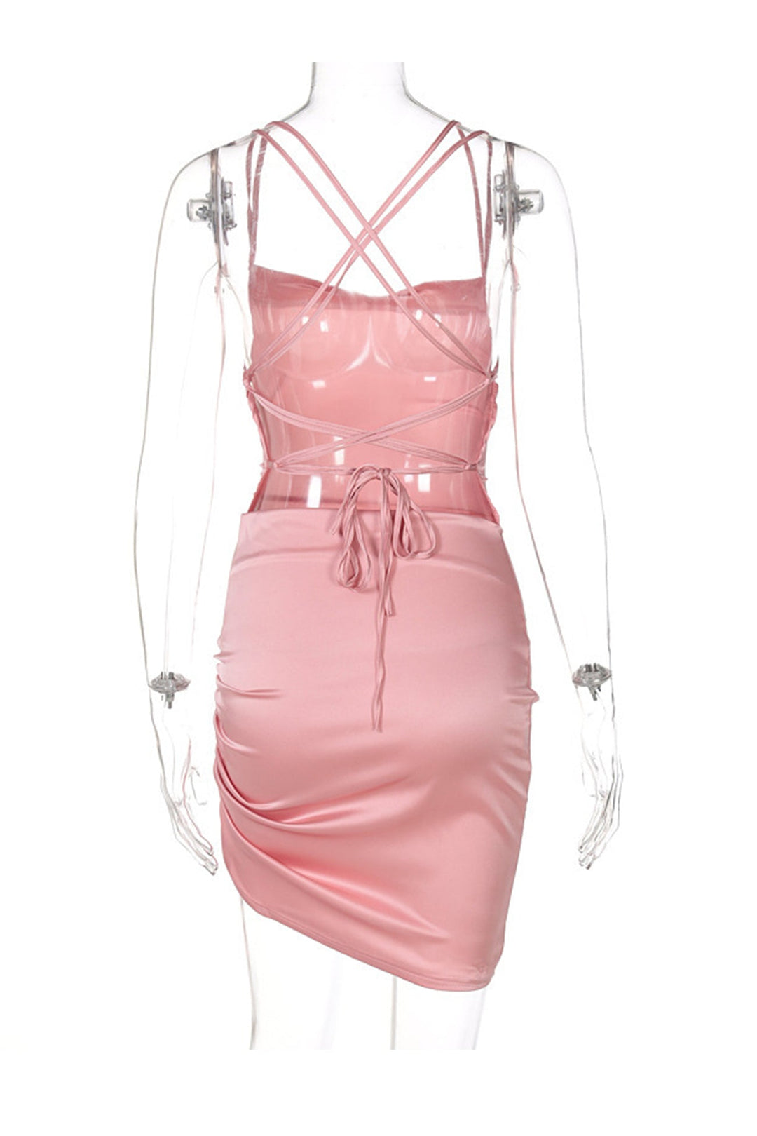 Satin Tie-up Ruched Cami Dress Sky Blue · XL