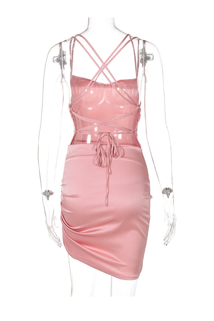 Satin Tie-up Ruched Cami Dress Sky Blue · XL