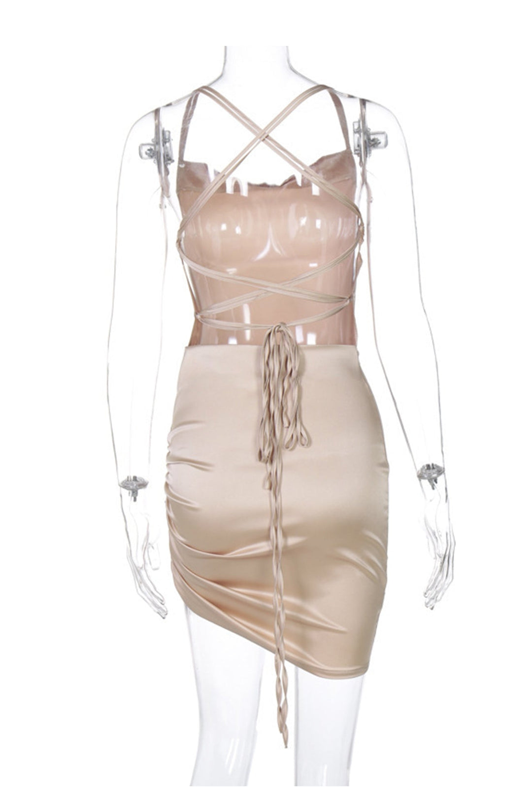 Satin Tie-up Ruched Cami Dress Pink · 2XL