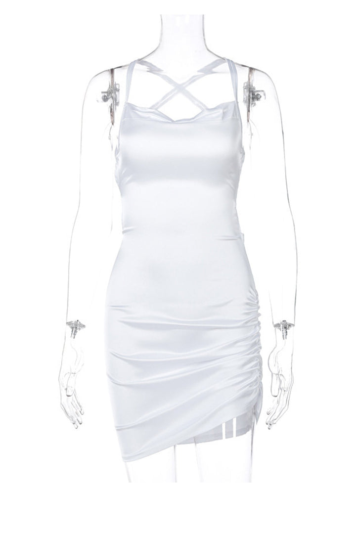 Satin Tie-up Ruched Cami Dress Pink · S
