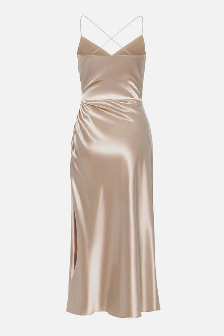 Satin V Neck Backless Cami Dress Rose · S