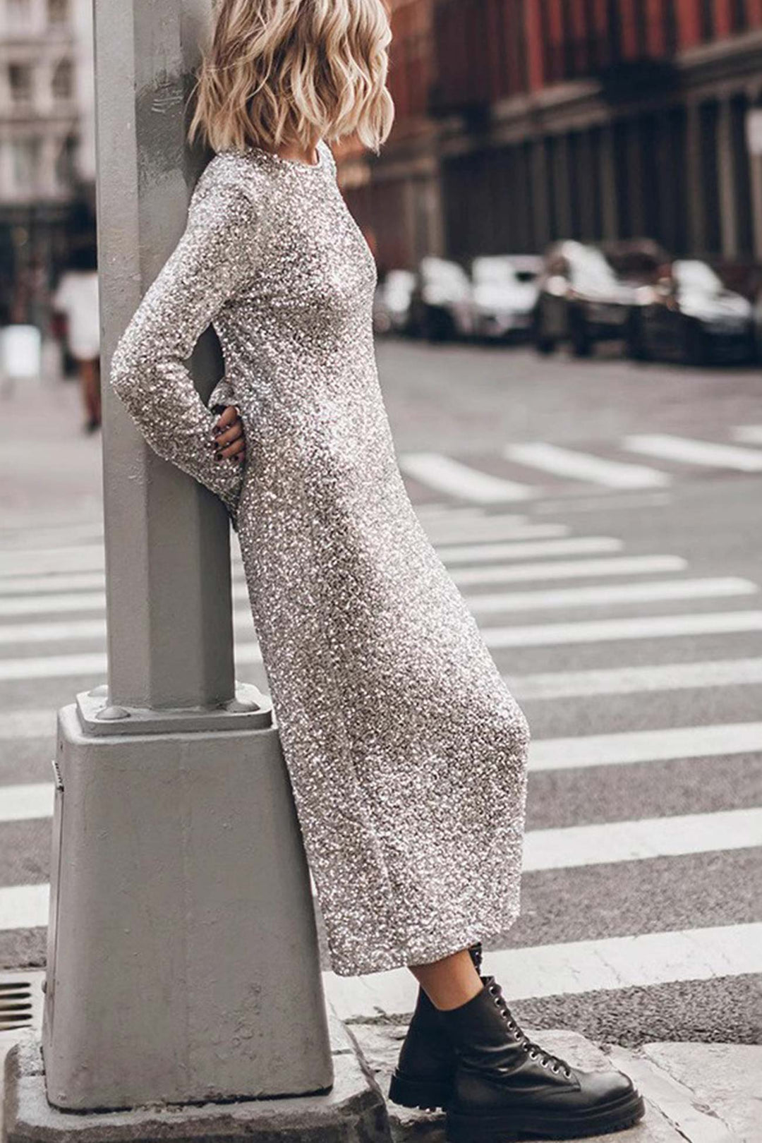 Sequin Long Sleeve Midi Dress