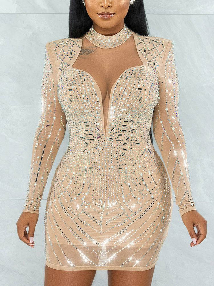Sequin Mini Drilling Party Dress Apricot / 2XL